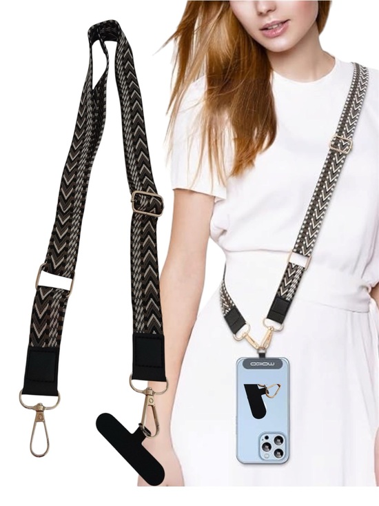 Handbags - Universal Adjustable Crossbody Phone Lanyard Black Braided Strap Tether Patch